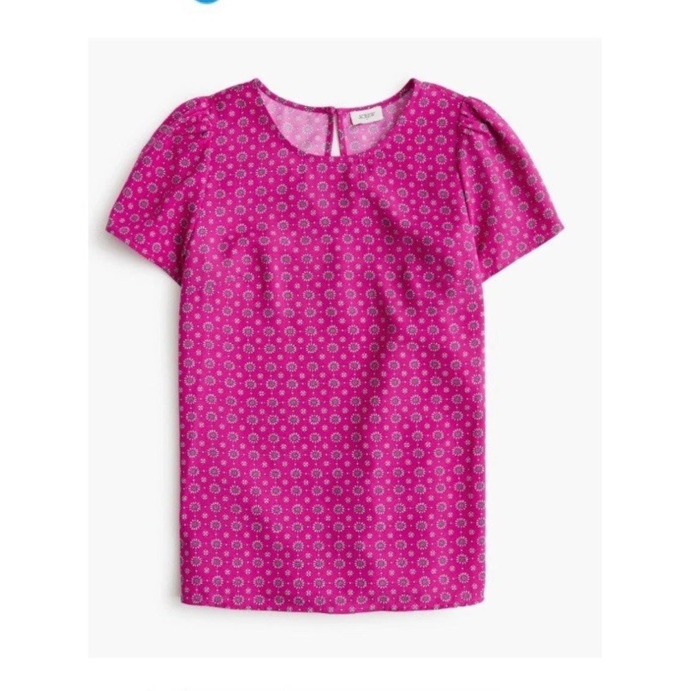J.Crew Floral Crepe Short-Sleeve Top Pink‎ Print Size Medium NWT $69